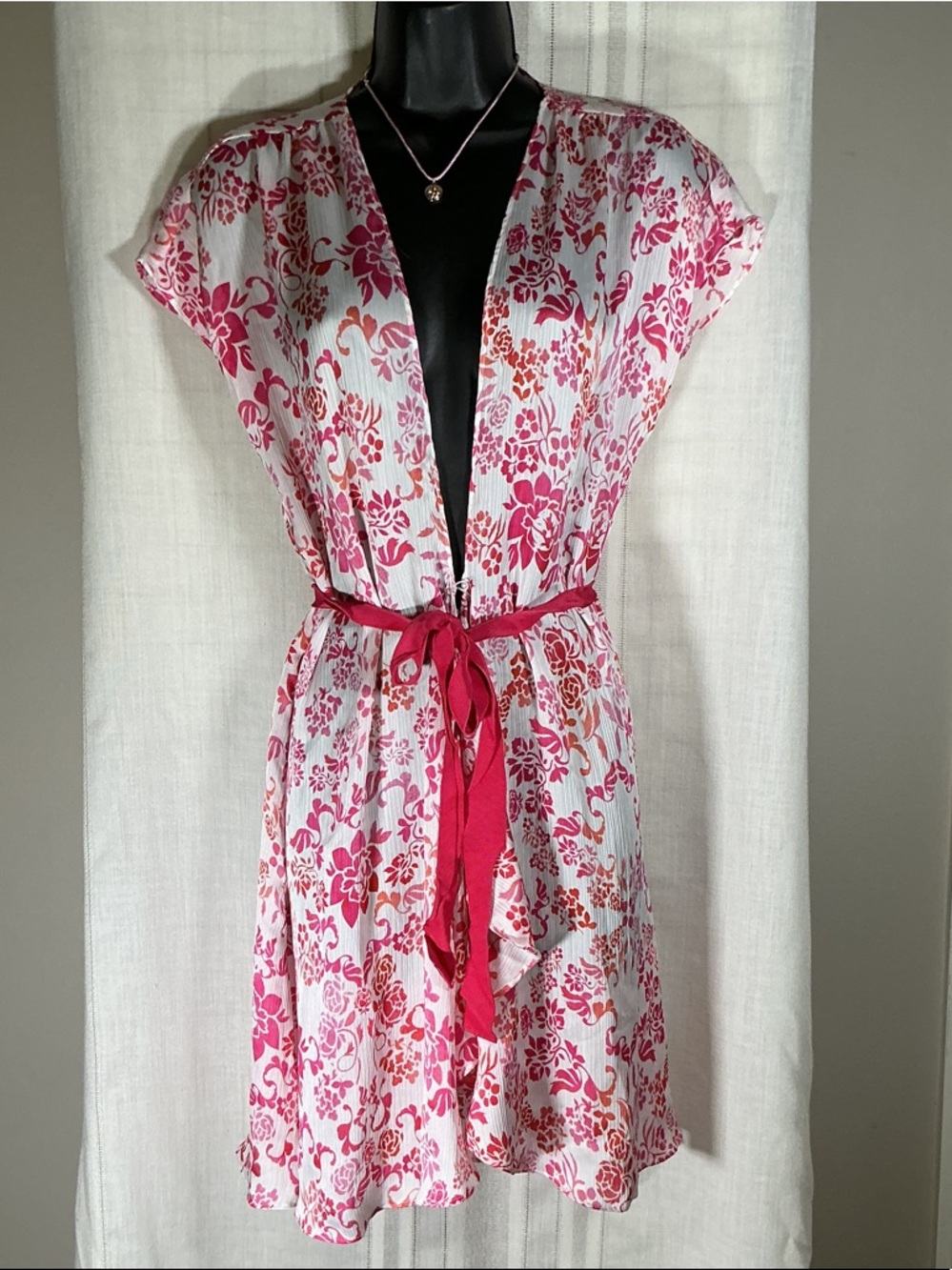 Oscar de la Renta Pink Label Floral Tie Waist Dress Sheer Overlay Size M